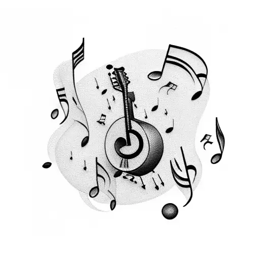 Music Notes Forming A Guitar Silhouette