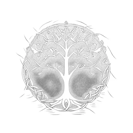 A Blackwork Design Of A Tree Of Life With Celtic Elements
