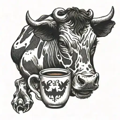 Cow With Bat Wings Drinking Coffee Cup