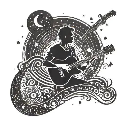 A Silhouette Of A Musician Playing A Guitar Under A Starry Night Sky