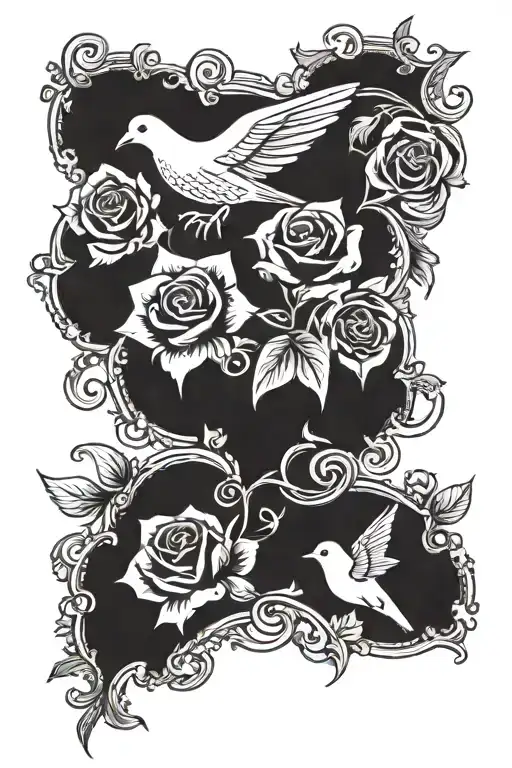 Word Family With Roses And A Dove Flying