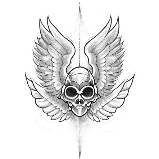 Simple Line Down The Middle With An Angel Wing On One Side And A Devil Wing On The Other