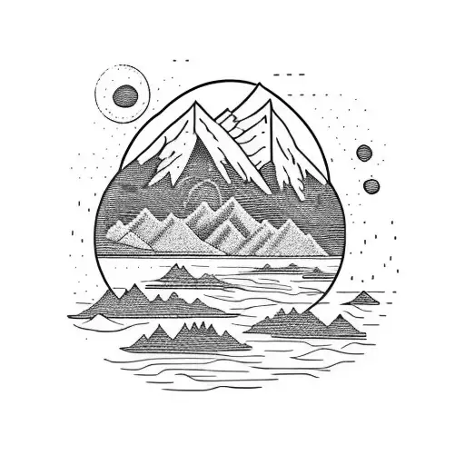 Nature Scene With Mountains And Lake For The Top Portion Of The Are