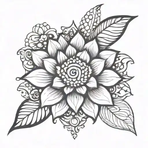 Sun And Lotus Flower Intertwined With Animal Print Patterns