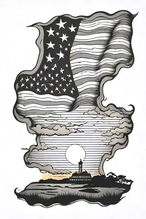 American Flag Sunset Sky