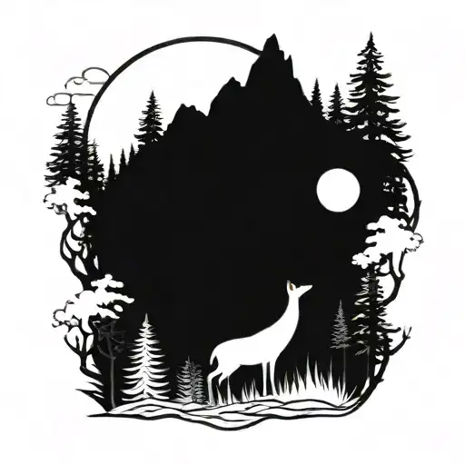 Forest With Mountains And Moon