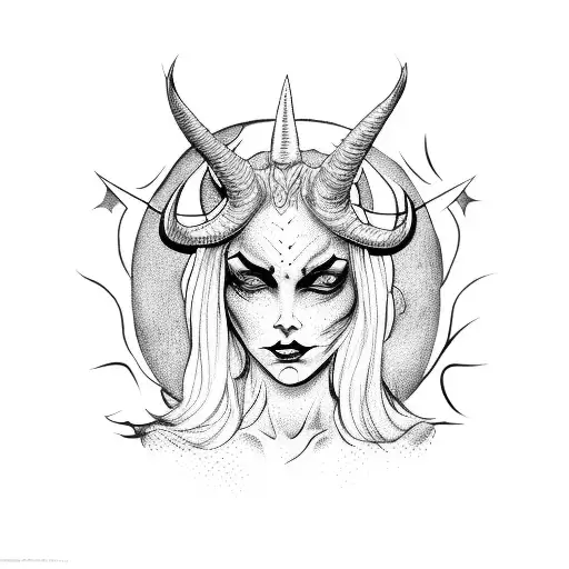 Satanic Woman With Horns And A Moon On The Forehead