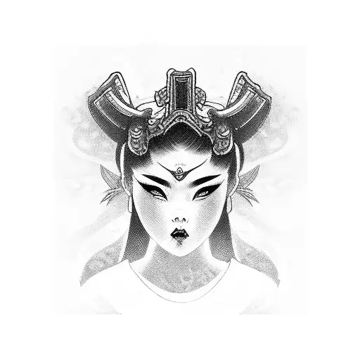 Guerrera Samurai Demonia Cara Mujer Oriental