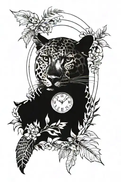 Leopard Face Coming Out Of Jungle With A Clock In The Back