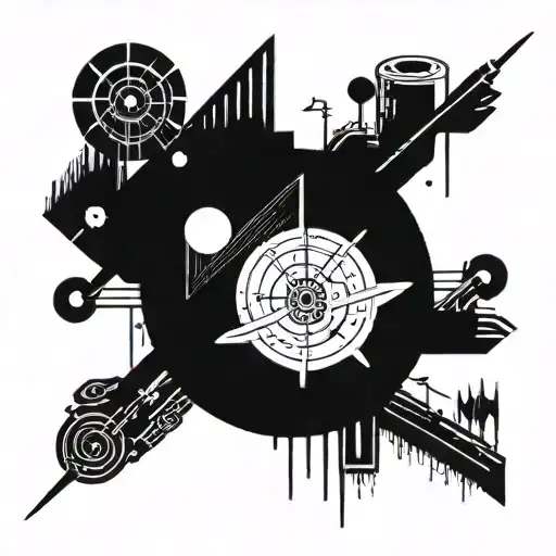 A Futuristic Sci-fi Themed Tattoo Design Incorporating Elements Of Music And Exploration