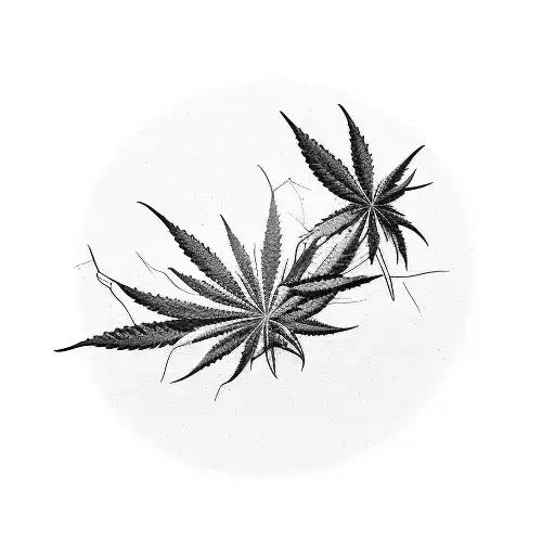 A Blackwork Tattoo Of Cannabis Leaves Intertwined With A Family Tree