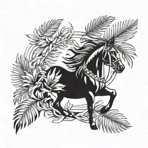 Laurel Wreath With Porsche Horse And Palm Tree Inside