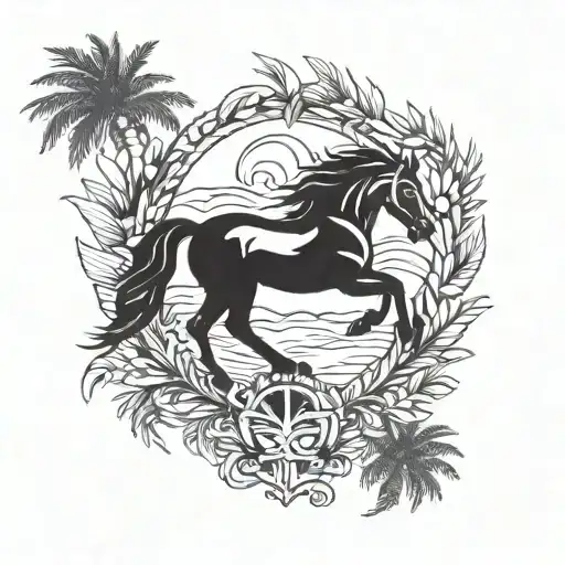 Laurel Wreath With Porsche Logo Horse And Palm Tree Inside