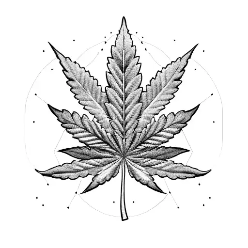A Blackwork Tattoo Of Cannabis Leaves Intertwined With A Family Tree