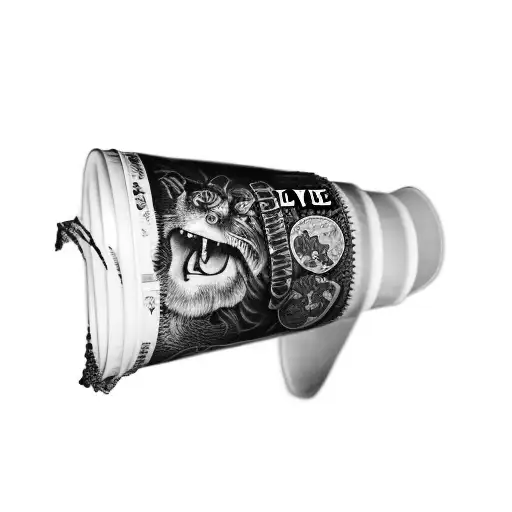 A Plastic Cup With The Words Eat Great Live On It With Money Overflowing From Top