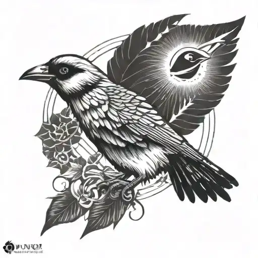 Small Kurdish Tattoo Feturing A Sun And A Chukar Patridge With Open Wings