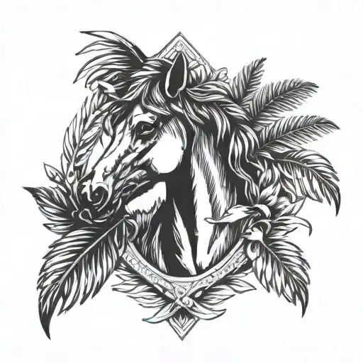 Laurel Wreath With Horse Head And Palm Tree