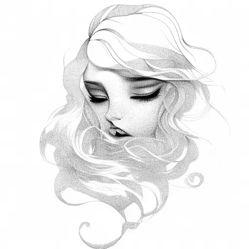 A Portrait Of A Girl With Flowing Hair Made Of Petals