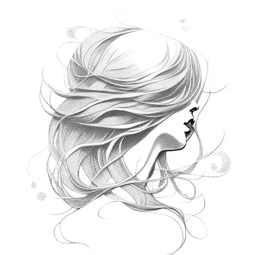 A Portrait Of A Girl With Flowing Hair Made Of Petals