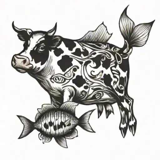 Cow And Fish Swimming