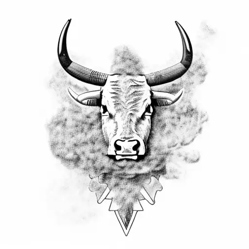 A Powerful Texas Longhorn Bull Surrounded By Smoke And Gears
