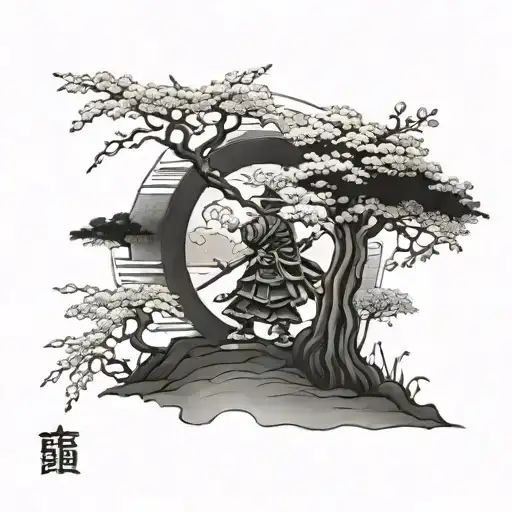 Micro Realism Japan Style Samurai Sakura Tree