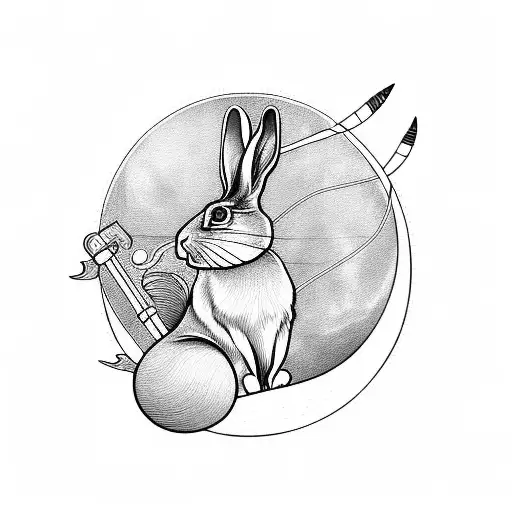Rabbit On The Moon Holding A Fishing Rod