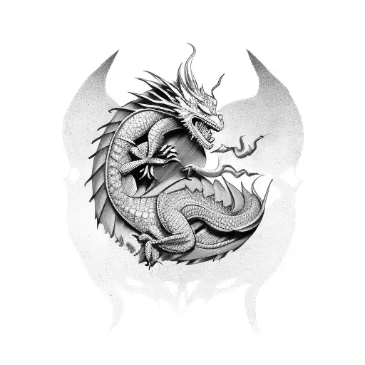 A Fierce Dragon Wrapped Around A Wrench