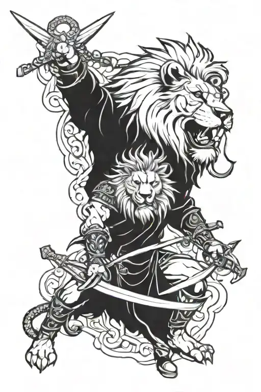 Lion Worrier Men With Swords