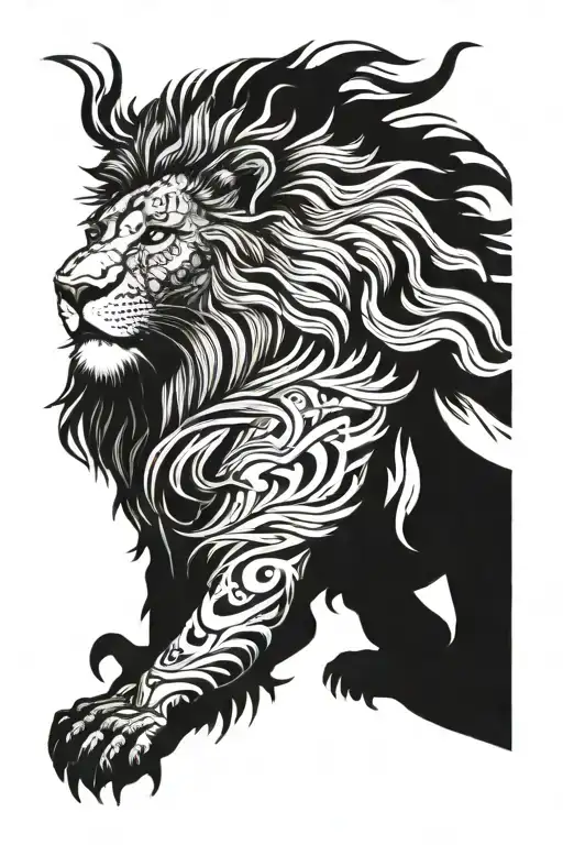 Lion Worrier Alone In Workd