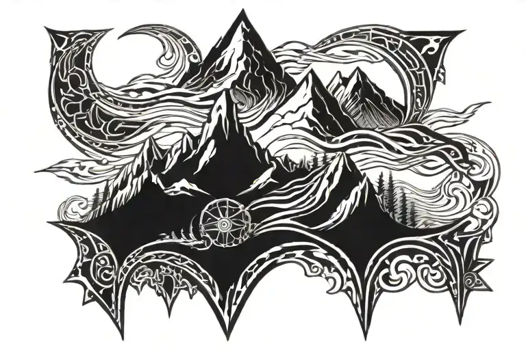 Tribal With Mountain Range