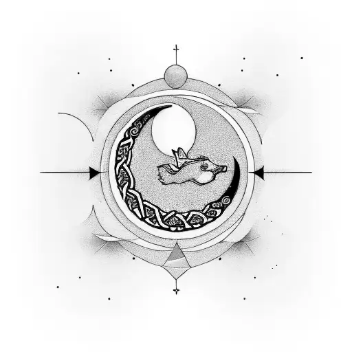 A Minimalist Design Of A Crescent Moon With The Capricorn Symbol Incorporated Within It