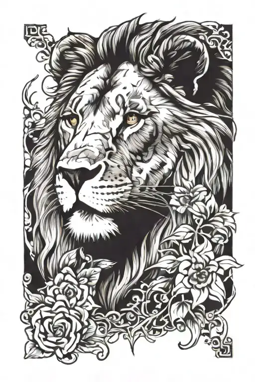 Name With Lion In The Background Black And White