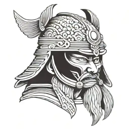 Samurai Head With Helmet