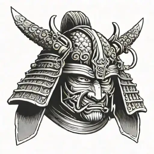 Samurai Head With Helmet