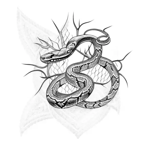 A Snake Coiled Around A Heart With Thorns