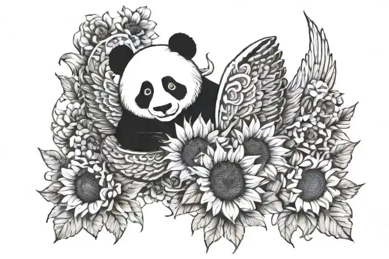 Panda Sunflower Angel Wings