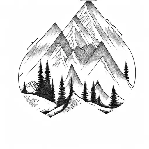 Mountains And Pine Trees With Water