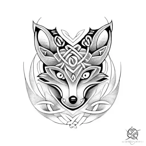 A Blackwork Celtic Knotwork Design With A Fox Head Incorporated Into The Pattern