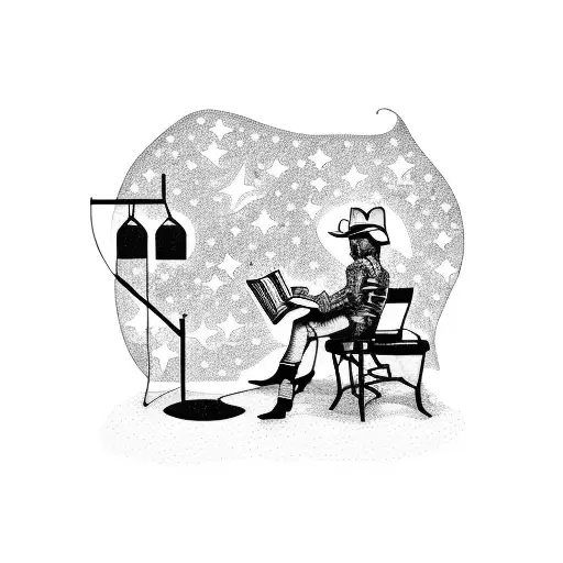 A Silhouette Of A Cowboy Reading A Smut Novel Under A Starry Sky