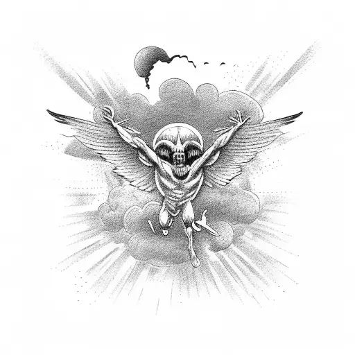 A Detailed Illustration Of Icarus Falling From The Sky With A Memento Mori Twist