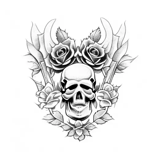Skull Angel Roses Chicano Style