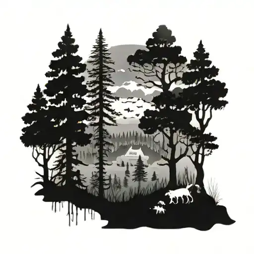 A Mystical Forest Landscape With Hidden References To Popular Pc Games And Portuguese Folklore