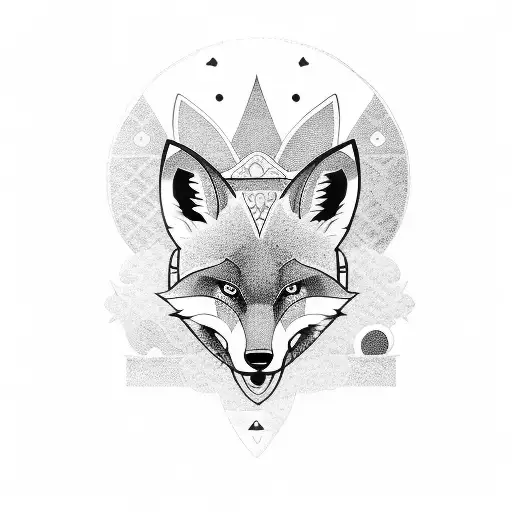 Samurai On The Background Of Nature In The Form Of A Fox With A Quatrefoil