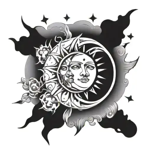 Sun And Moon With Sun Ray