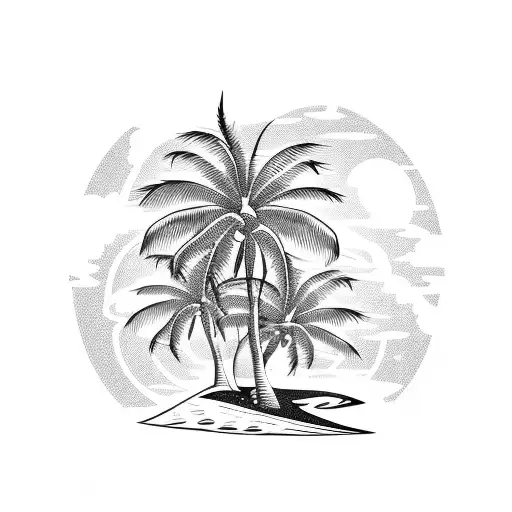 A Majestic Palm Tree Standing Tall On A Tropical Beach With A Vibrant Sunset Sky In The Background