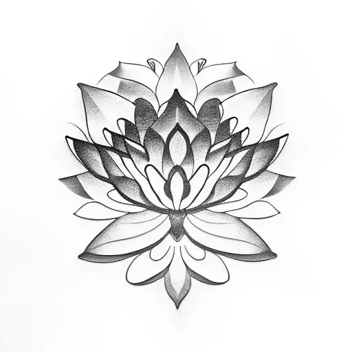 A Blackwork Design Of A Lotus Flower With Leaves Forming The Shape Of An Eye