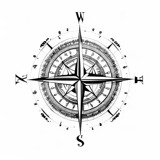Compass With Coordinates And Vikings Symbols In A Simple Way