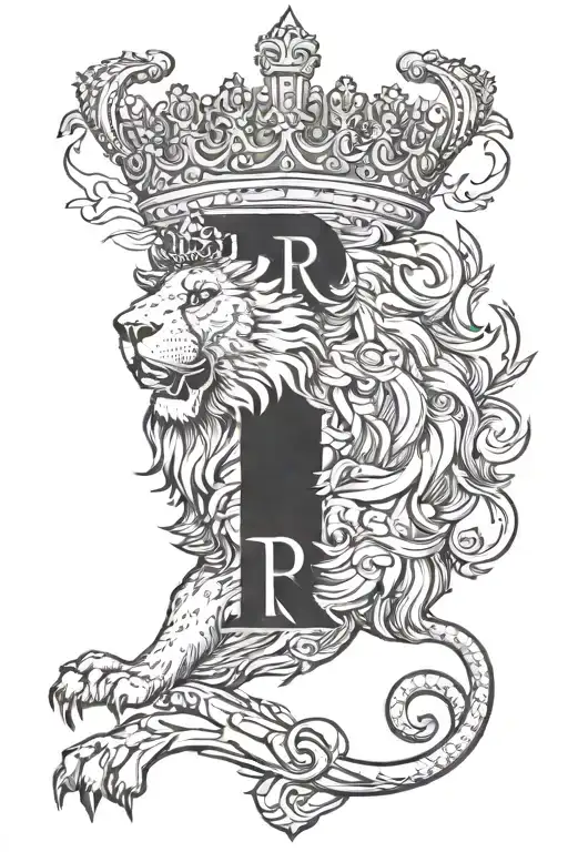 Heraldic Lion With Letter R Crown Above Lion