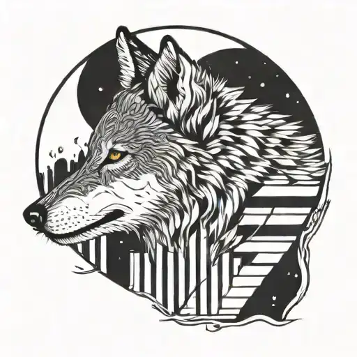 A Celestial Wolf Howling At A Moon Made Of Piano Keys